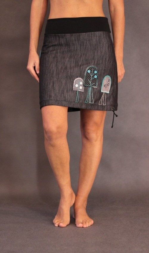 LaJupe riflová sukně s nápletem bavlna_polyester_bez_podšívky_šedo černá_motiv_houby