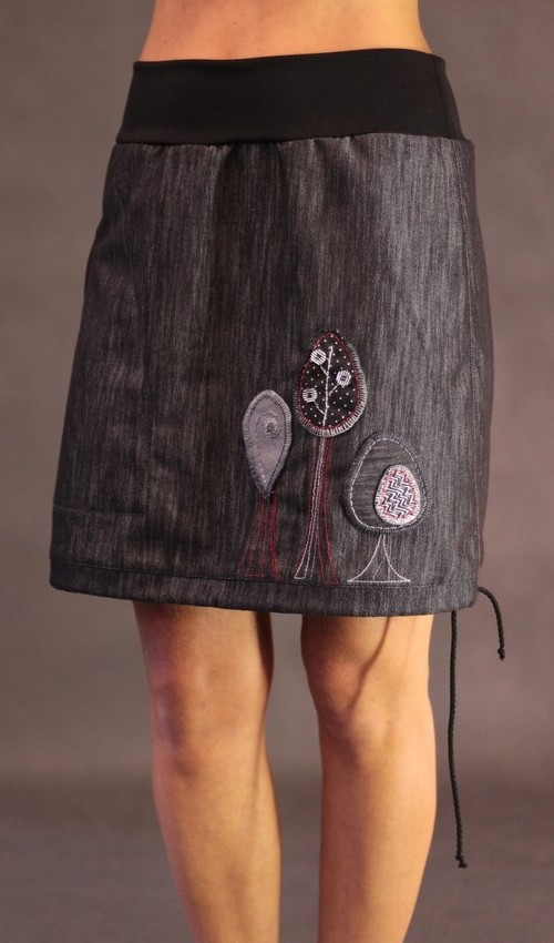 LaJupe riflová sukně s nápletem bavlna_polyester_bez_podšívky_šedo černá_motiv_houby