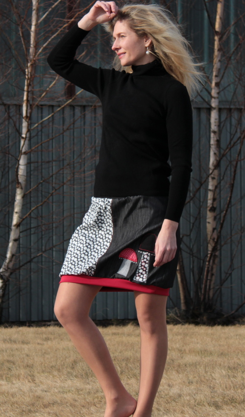 LaJuPe puntíkatá sukně bavlna_polyester_bez_podšívky_černá_bílá_dělená_1kapsa_úplet_černá_šedočervená_houby_dvěhouby