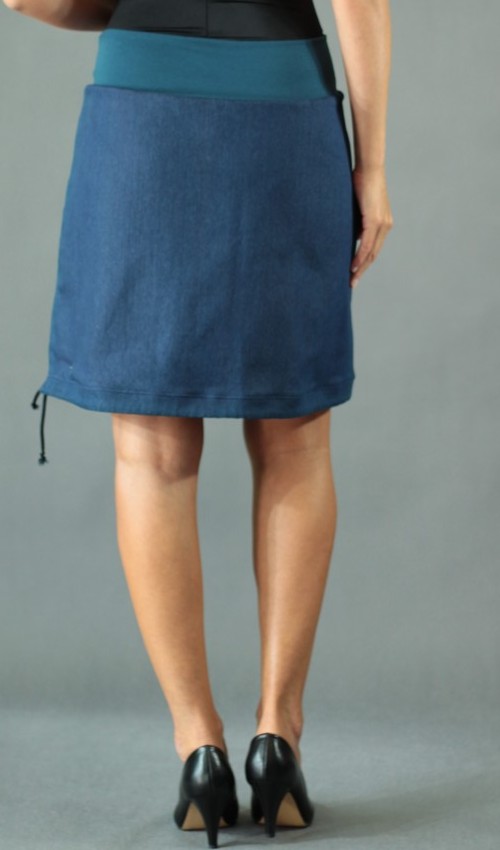 LaJuPe úzká sukně detail_bavlna_polyester_bez_podšívky_modrá_petrol_áčková_1kapsa_tunýlek_petrol_bezmotivu