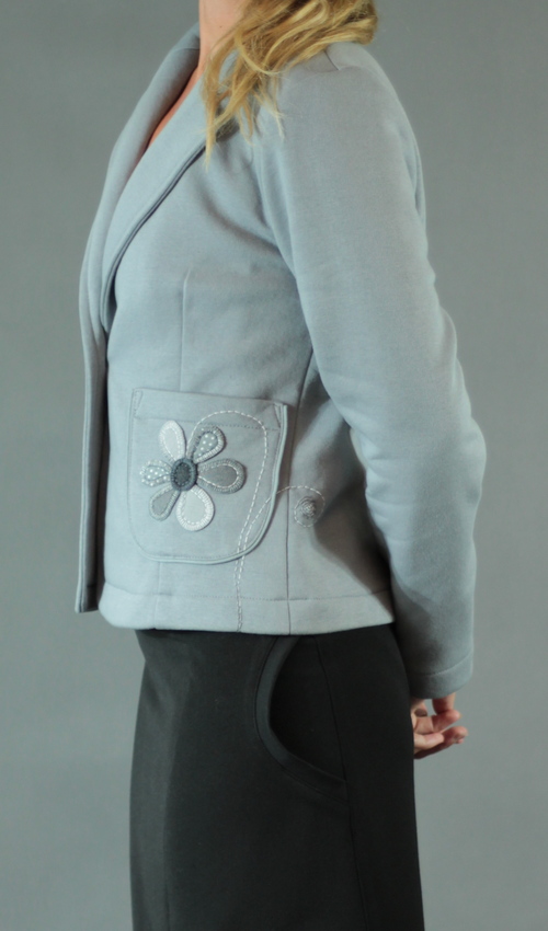 LaJuPe kardigan bavlna__bez_podšívky_světlešedá_šedá_vypasovaný_1kapsa_šedošedá_kytka_kytka