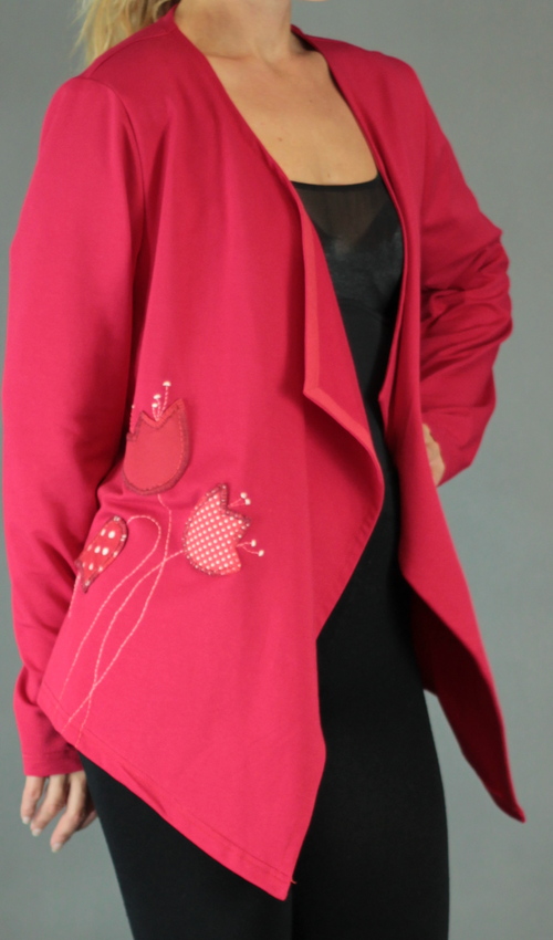 LaJuPe kardigan červený bavlna bez_podšívky_červená_bílá_áčkový_bez_kapes_červená_zvonek_zvonky