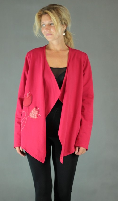 LaJuPe kardigan červený bavlna bez_podšívky_červená_bílá_áčkový_bez_kapes_červená_zvonek_zvonky