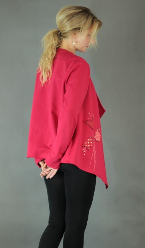 LaJuPe kardigan červený bavlna bez_podšívky_červená_bílá_áčkový_bez_kapes_červená_zvonek_zvonky