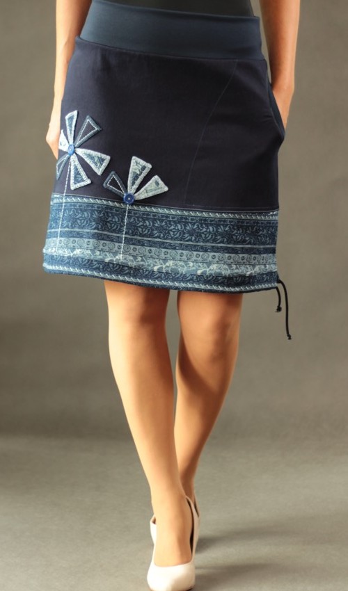 LaJuPe dámské jeans sukně bavlna_polyester_bez_podšívky_modrá_bleděmodrá_se_sedlem_dole_1kapsa_tunýlek_modrá_modrá_mlýn